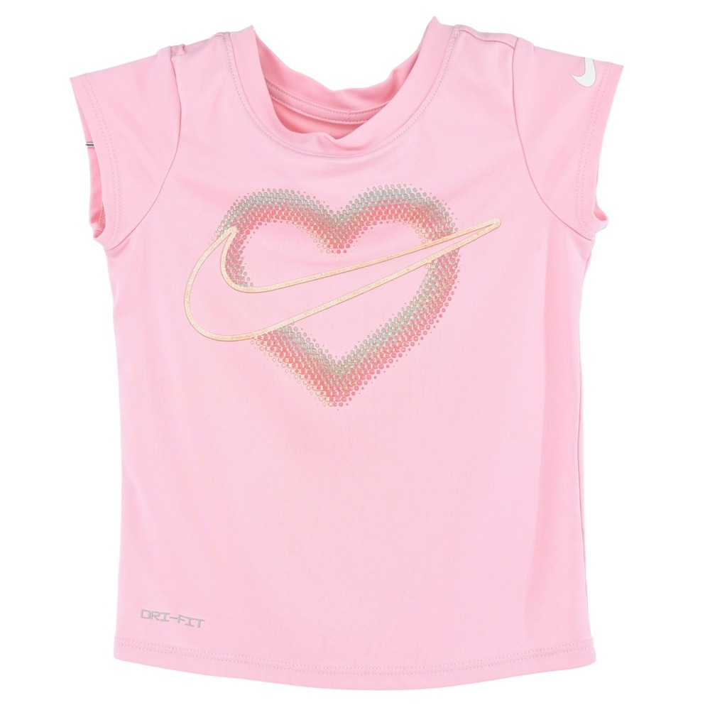 Nike Dri-Fit Shirt Girls 4 XS Pink Heart Graphic Tee Short Sleeve H451-F1P Gym